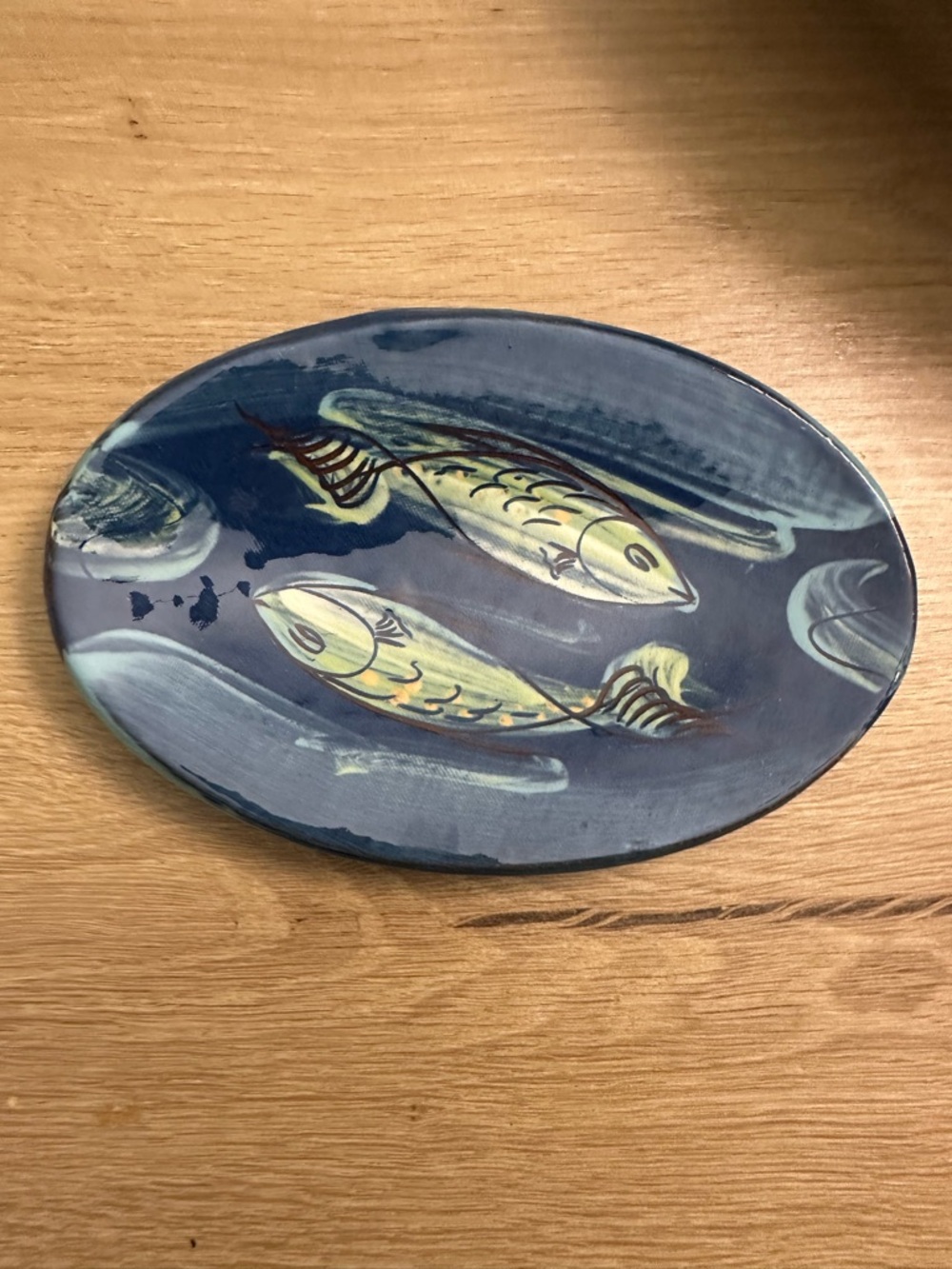 Blue Ceramic Fish Artwork in small  Platter - Decorative Fish Design